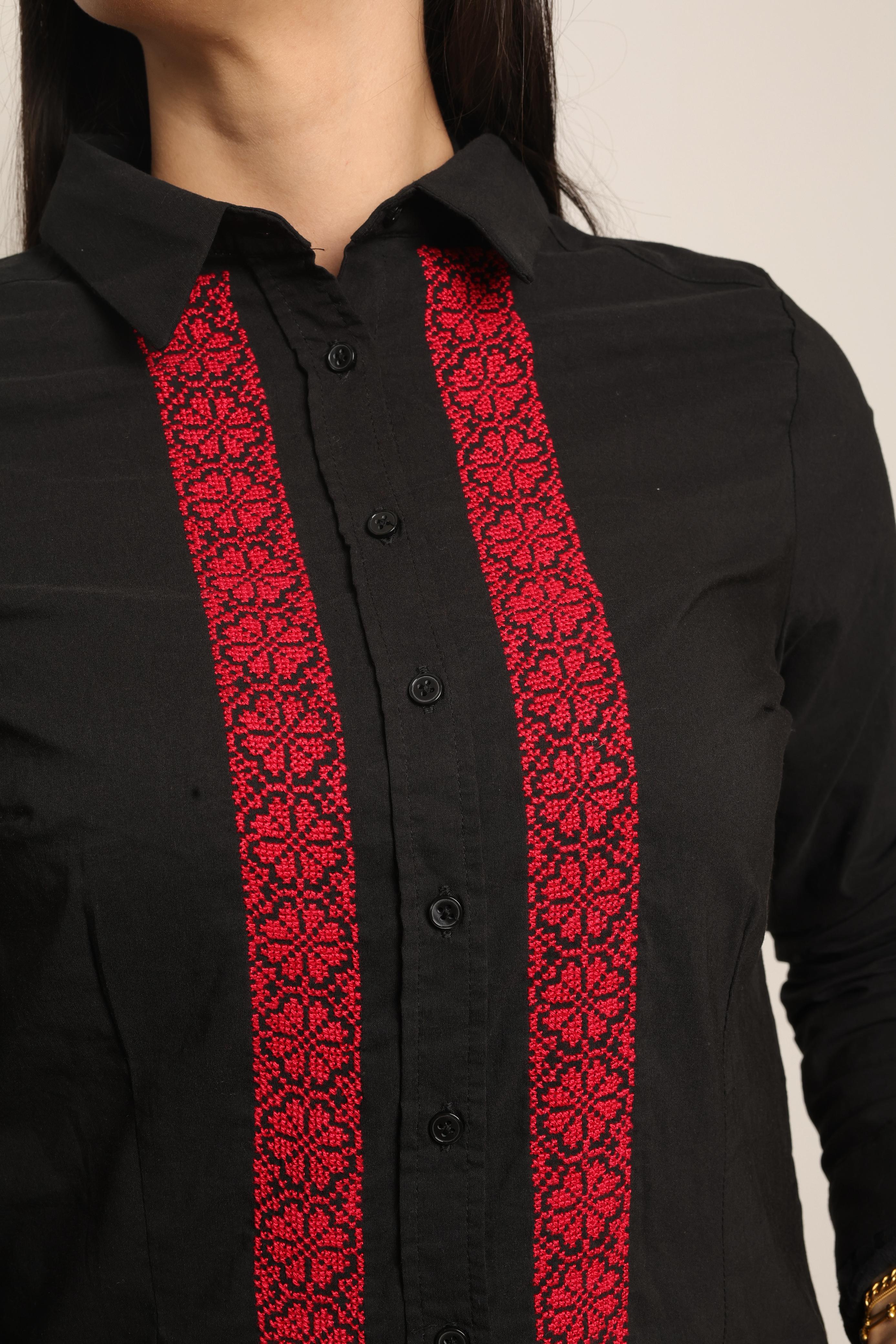 Shirt with Handmade Palestinian Embroidery
