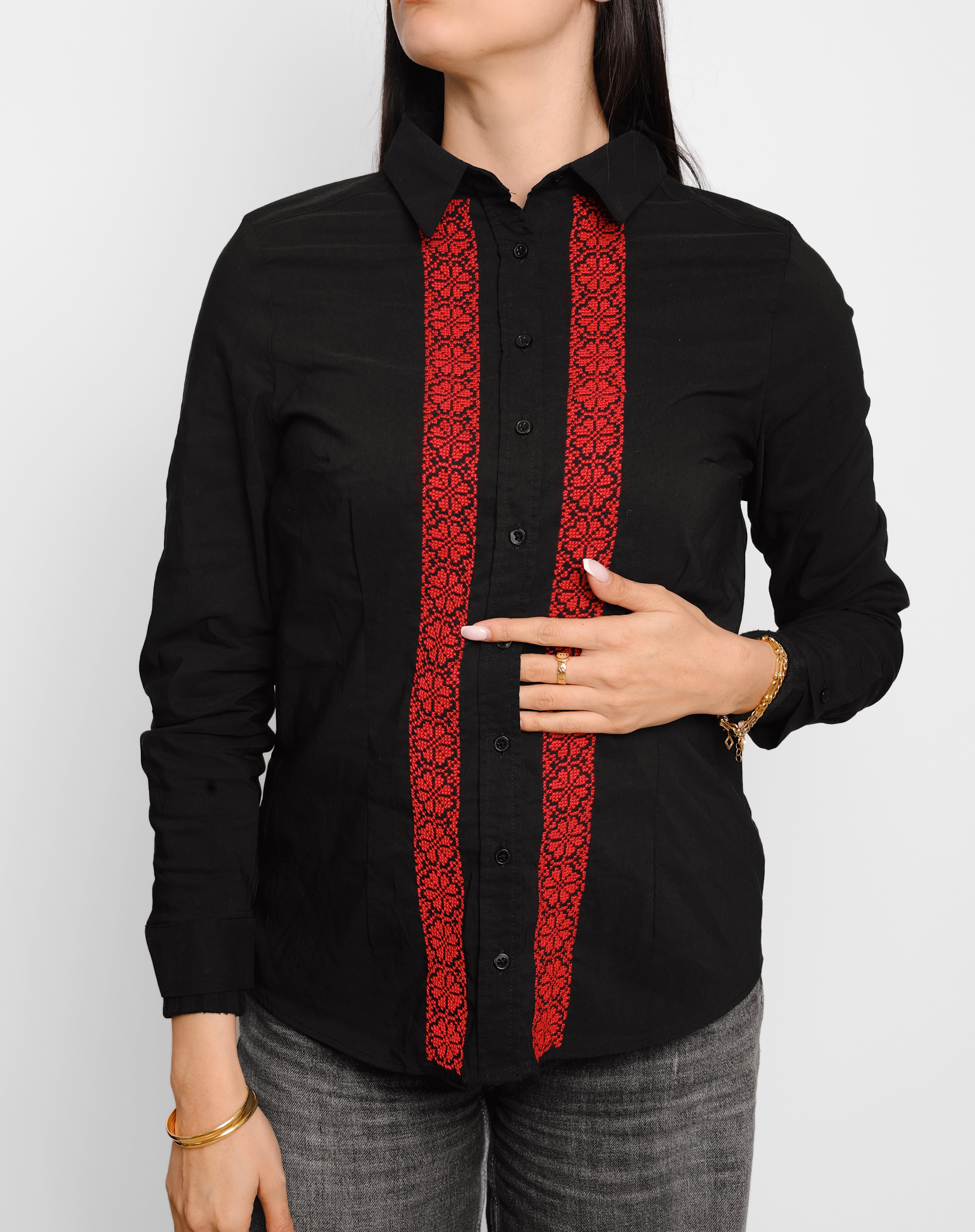Shirt with Handmade Palestinian Embroidery