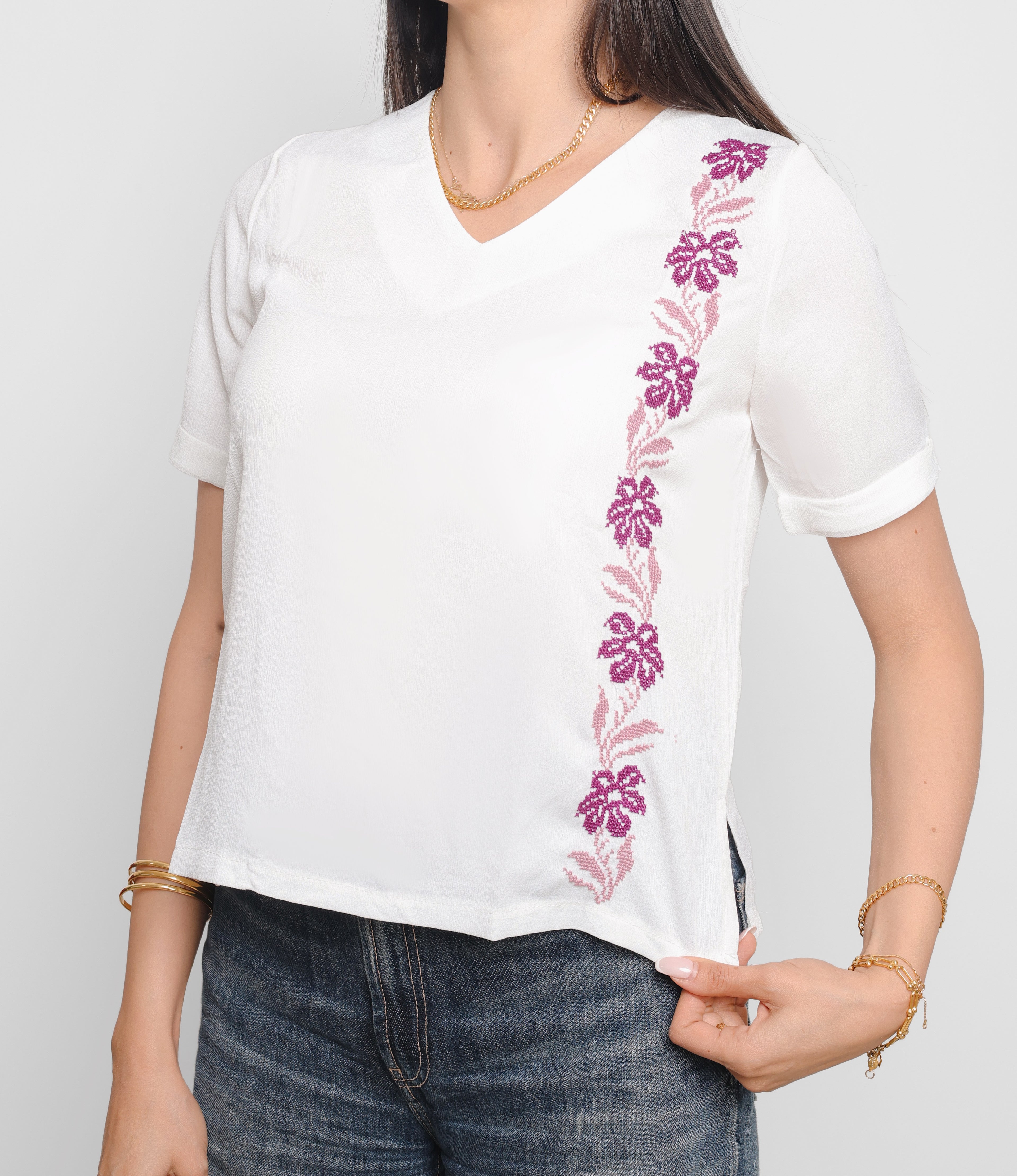 Blouse with Handmade Palestinian Embroidery